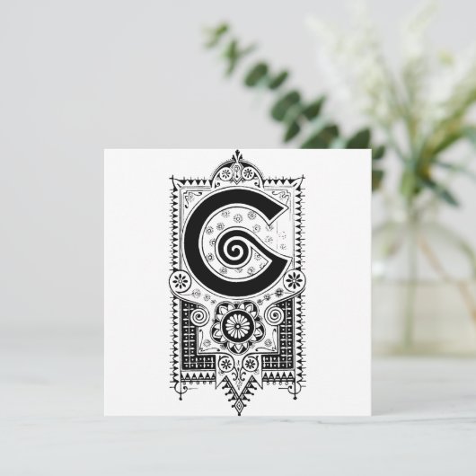 Monogram G Initial Black and White Floral Pattern (Stehend Vorderseite)