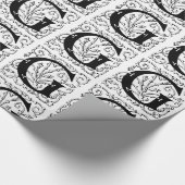 Monogram G Initial Black and White Floral Pattern Geschenkpapier (Ecke)