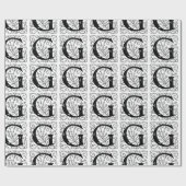 Monogram G Initial Black and White Floral Pattern Geschenkpapier (Flach)