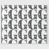 Monogram G Initial Black and White Floral Pattern Geschenkpapier (Flach)