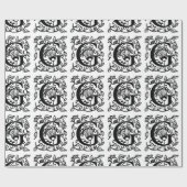 Monogram G Initial Black and White Floral Pattern Geschenkpapier (Flach)