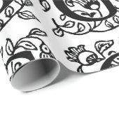Monogram G Initial Black and White Floral Pattern Geschenkpapier (Rolleneckpunkt)