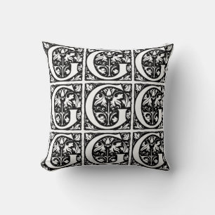 Monogram G Initial Black and White Floral Pattern Kissen