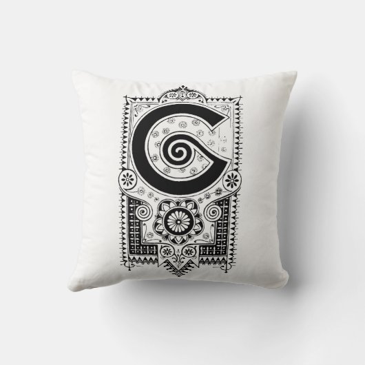 Monogram G Initial Black and White Floral Pattern Kissen (Rückseite)