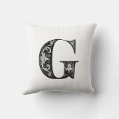 Monogram G Initial Black and White Floral Pattern Kissen (Rückseite)