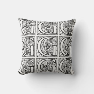 Monogram G Initial Black and White Floral Pattern Kissen