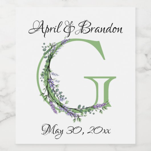 Monogram G Lavendel Eucalyptus Weinetikett (Einzelnes Label)