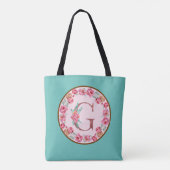 Monogram G Letter with Peony Blume Image Toag Tasche (Rückseite)
