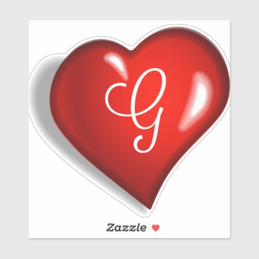 Monogram G white script on ruby red heart Aufkleber (Blatt)