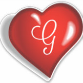 Monogram G white script on ruby red heart Aufkleber (Vorderseite)