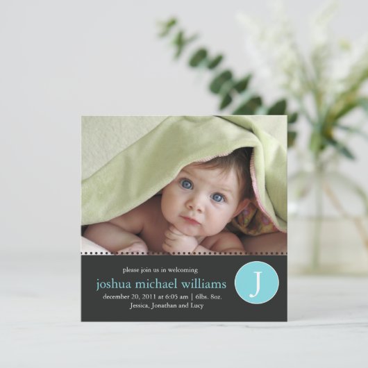 Monogram-Geburtshinweis Einladung (Stehend Vorderseite)