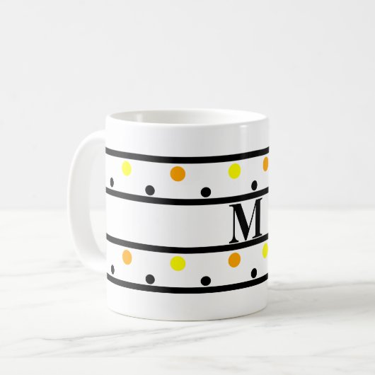 Monogram Gelb-Orange-Polka-Punkte Kaffeetasse (Vorderseite Links)