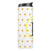 Monogram Gelb-Orange-Polka-Punkte Thermosbecher (Nach links gedreht)