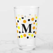 Monogram, gelb-orange schwarze Polka-Punkte Glas (Rückseite)