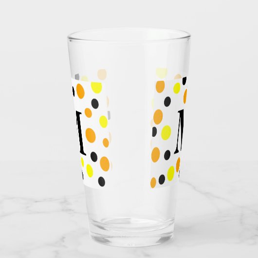 Monogram, gelb-orange schwarze Polka-Punkte Glas (Rechts)