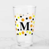Monogram, gelb-orange schwarze Polka-Punkte Glas (Vorderseite)