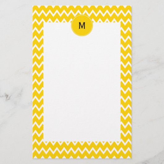 Monogram Gelb und Weiß Zigzag Muster Briefpapier (Vorderseite)