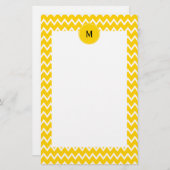 Monogram Gelb und Weiß Zigzag Muster Briefpapier (Vorne/Hinten)