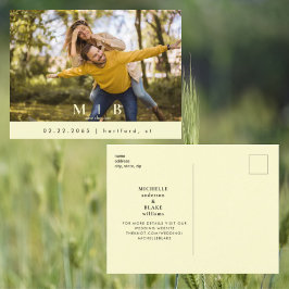 Monogram Gelbes Foto Hochzeit Speichern Sie das Da Postkarte