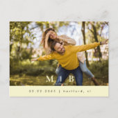 Monogram Gelbes Foto Hochzeit Speichern Sie das Da Postkarte (Vorderseite)