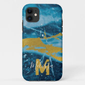 Monogram Geode Agate Gemstone Blue und Gold Case-Mate iPhone Hülle (Rückseite)