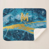 Monogram Geode Agate Gemstone Blue und Gold Sherpadecke (Vorderseite (Horizontal))