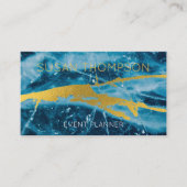 Monogram Geode Agate Gemstone Blue und Gold Visitenkarte (Vorderseite)