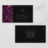Monogram Geode Dark Lila Black Abstrakt Modern Visitenkarte (Vorne/Hinten)