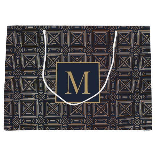Monogram Geometric Art Deco Muster Große Geschenktüte (Vorderseite)