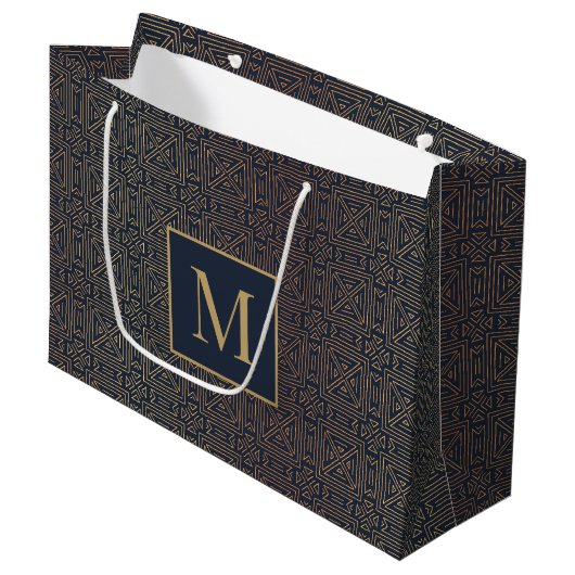 Monogram Geometric Art Deco Muster Große Geschenktüte (Vorderseite Schrägansicht)