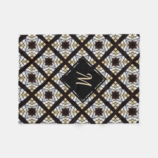 Monogram Geometric Black Blue Yellow Pattern Fleecedecke (Vorderseite (Horizontal))