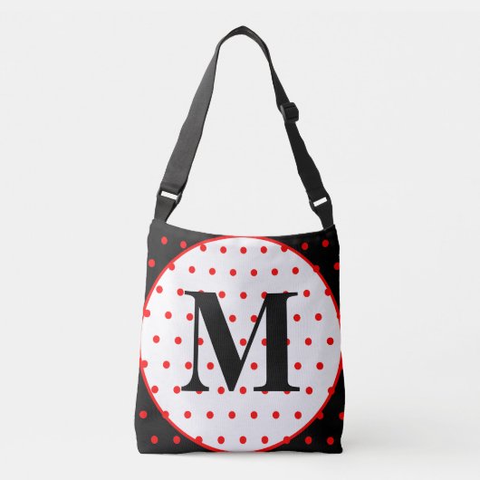 Monogram Geometric Black Red Polka Dots Tragetaschen Mit Langen Trägern (Vorderseite)