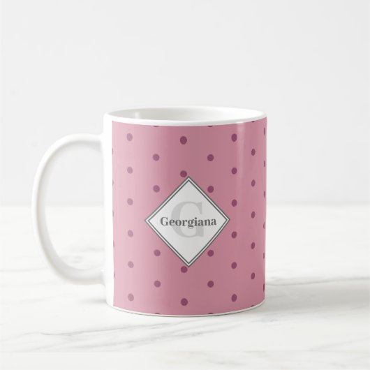 Monogram Geometric Dusky Rose Red Polka Dots Kaffeetasse (Links)