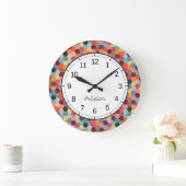 Monogram Geometric Hexagon Muster Wall Clock Große Wanduhr (Zuhause)