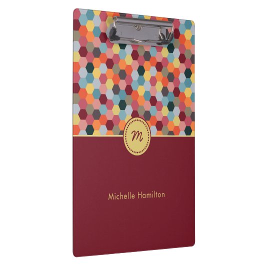 Monogram Geometric Modern Hexagon Clipboard Klemmbrett (Rechts)