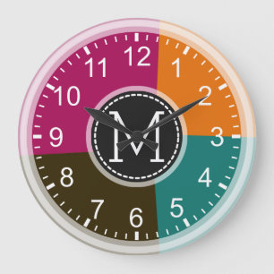 Monogram Geometric Modern Retro Colorful #7 Große Wanduhr