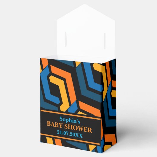 Monogram geometric Pattern Baby Dusche Geschenkschachtel (Geöffnet)