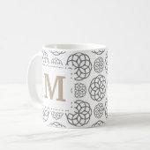 Monogram Geometric Pattern Grau Gold Personalisier Kaffeetasse (Vorderseite Links)