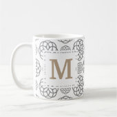 Monogram Geometric Pattern Grau Gold Personalisier Kaffeetasse (Links)