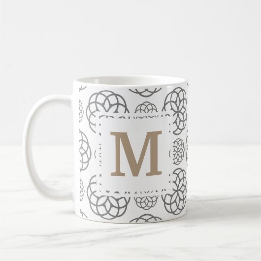 Monogram Geometric Pattern Grau Gold Personalisier Kaffeetasse (Links)