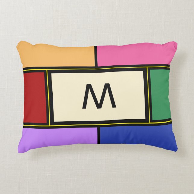 Monogram Geometric Red Pink Blue Green Dekokissen (Vorderseite)