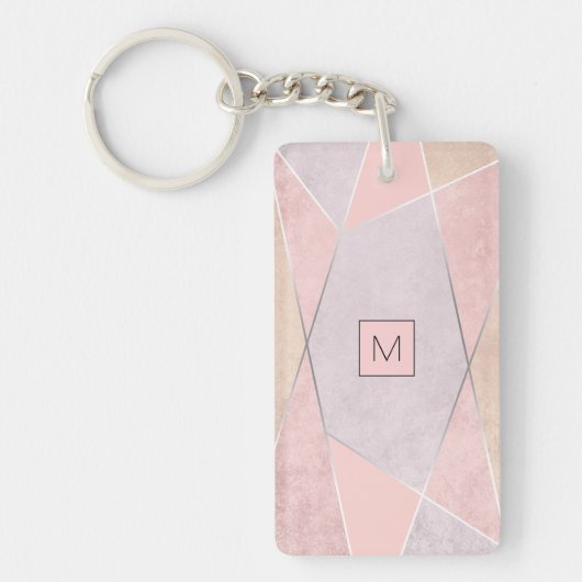 Monogram Geometric Trendy Rose Gold Pink Silver Schlüsselanhänger (Vorderseite)