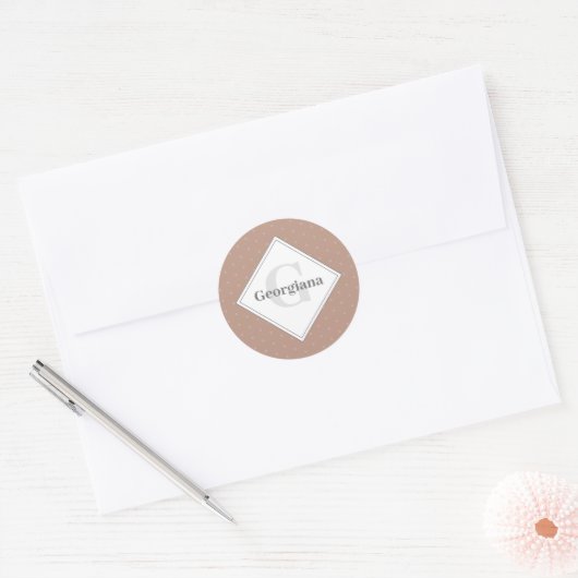 Monogram Geometric Warm Neutrals Beige Polka Dots Runder Aufkleber (Umschlag)