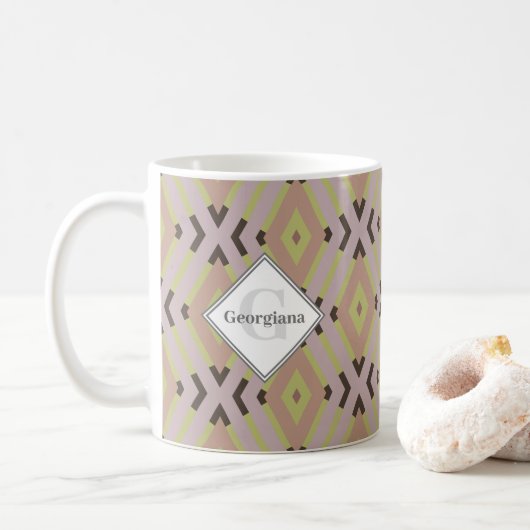 Monogram Geometric Warm Neutrals Diamond Zigzags Kaffeetasse (Mit Donut)