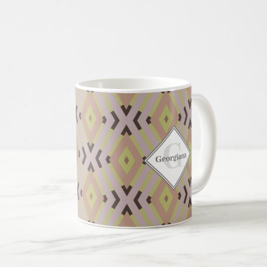 Monogram Geometric Warm Neutrals Diamond Zigzags Kaffeetasse (VorderseiteRechts)