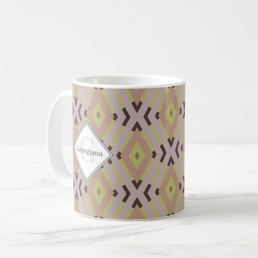 Monogram Geometric Warm Neutrals Diamond Zigzags Kaffeetasse (Vorderseite Links)