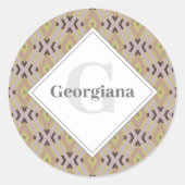 Monogram Geometric Warm Neutrals Diamond Zigzags Runder Aufkleber (Vorderseite)