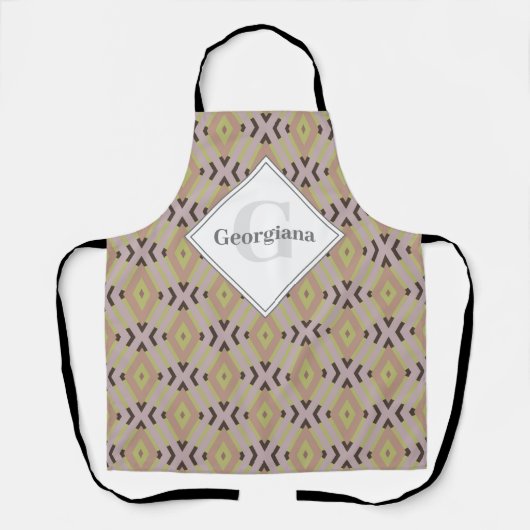 Monogram Geometric Warm Neutrals Diamond Zigzags Schürze (Vorderseite)