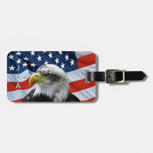 Monogram-Gepäckmarke Bald Eagle American Flag Gepäckanhänger (Vorderseite horizontal)