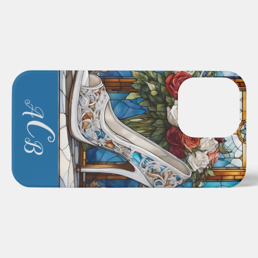 Monogram, gestanzter Glass Shoe und Bouquet iPhone Hülle (Rückseite (Horizontal))